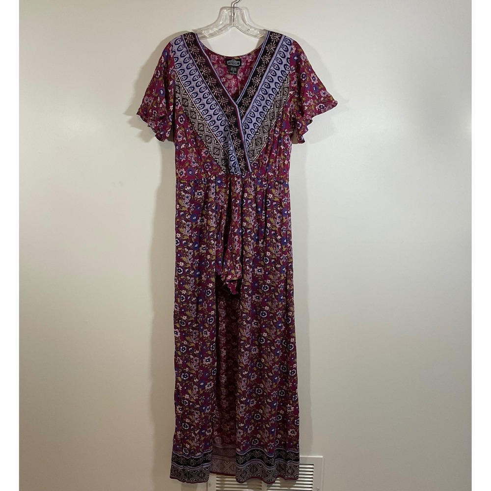Angie Womens L Floral Walk Through Maxi Romper Hybrid Dress Festival Boho Hippie
